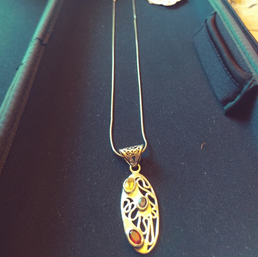 Citrine, Amethyst, and Garnet Sterling Necklace